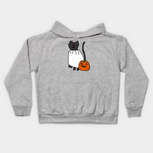 Cute Cat in Pumpkin Ghost Costume for Halloween Horror Kids Hoodie